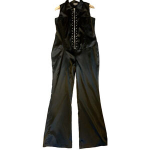 Vintage Y2K‎ Black Satin Goth Jumpsuit Size XL Zip Club Rave Cyber Grunge Punk